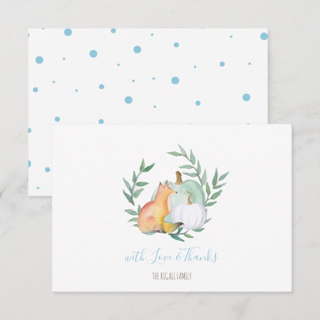 Blue Fox Pumpkin Woodland Tack Inbjudningar (Fram/baksida)