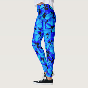 Blue Frangipani Flowers Leggings