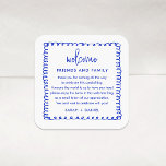 Blue Fransk Bröllop Welcome Gift Bag Fyrkantigt Klistermärke<br><div class="desc">Fransk Blue Bröllop Välkomsthälsning för Basket-favoritstickers</div>
