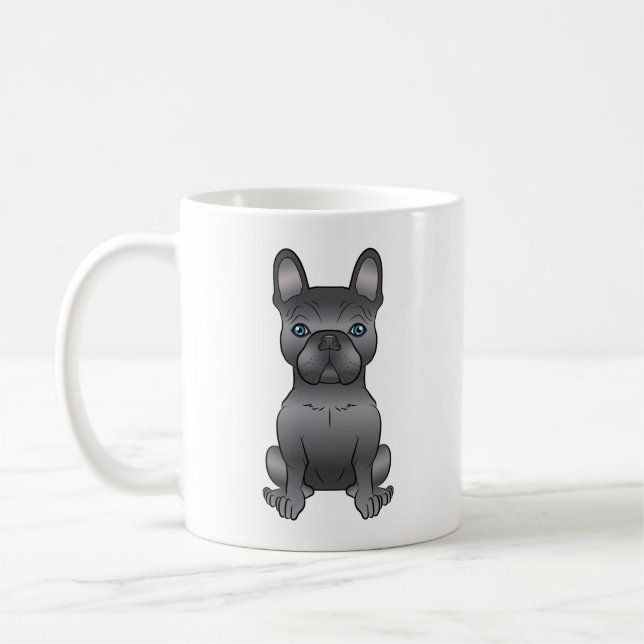 Blue Fransk Bulldog/Frenchie Cute Tecknad hund Kaffemugg (Vänster)