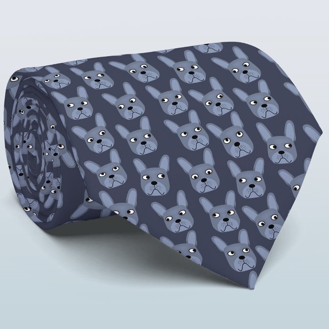 Blue Fransk Bulldog Neck Tie Slips (Cute Blue French Bulldog neck tie for dog dads)