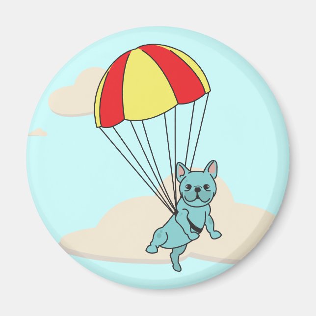 Blue Fransk Bulldog Parbrella Roligt Magnet (Framsidan)