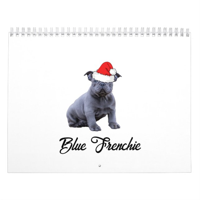 Blue Fransk Bulldog Santa Hat Kalender (Omslag)
