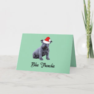 Blue Fransk Bulldog Santa Hat Tack Kort