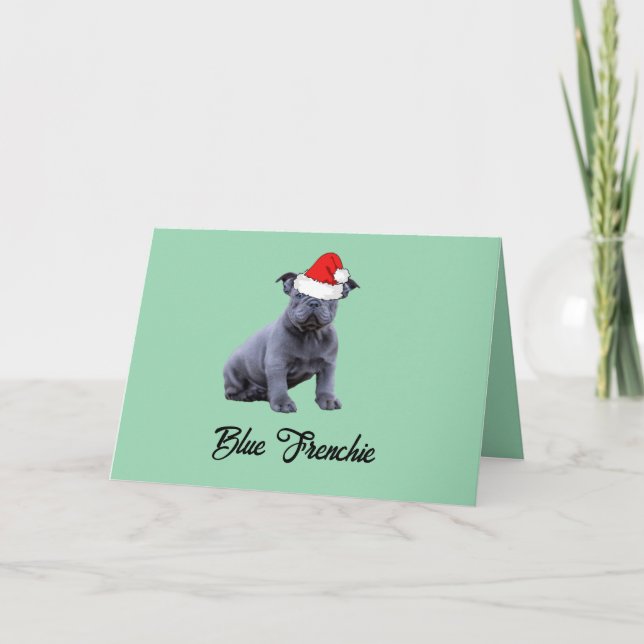 Blue Fransk Bulldog Santa Hat Tack Kort (Framsida)