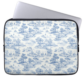 Blue Fransk Stil Toile de Jouy Romantic Elegant Laptop Fodral