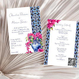 Blue Fransk Tiles Bougainvillea elegant bröllop Inbjudningar