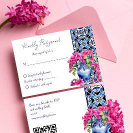 Blue Fransk Tiles Bougainvillea elegant bröllop OSA Kort