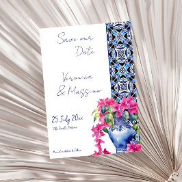 Blue Fransk Tiles Bougainvillea elegant bröllop Spara Datumet