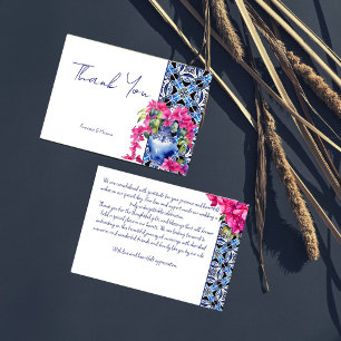Blue Fransk Tiles Bougainvillea elegant bröllop Tack Kort