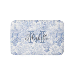 Blue Fransk Toile de Jouy Monogram Initial Namn Badrumsmatta