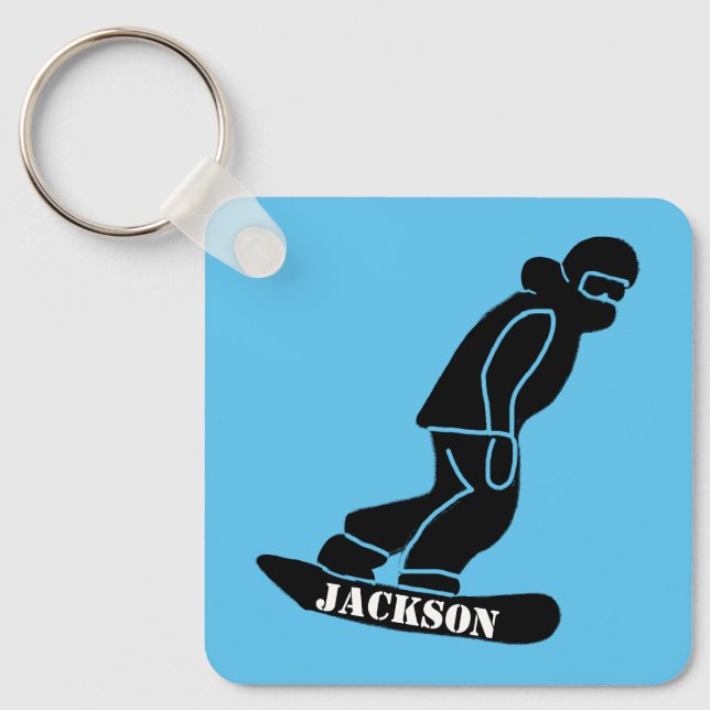 Blue Freeride Snowboarder Snowboarder Stencil Nyckelring (Framsida)