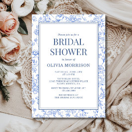 Blue French Chinoiserie Floral Bridal Shower Inbjudningar