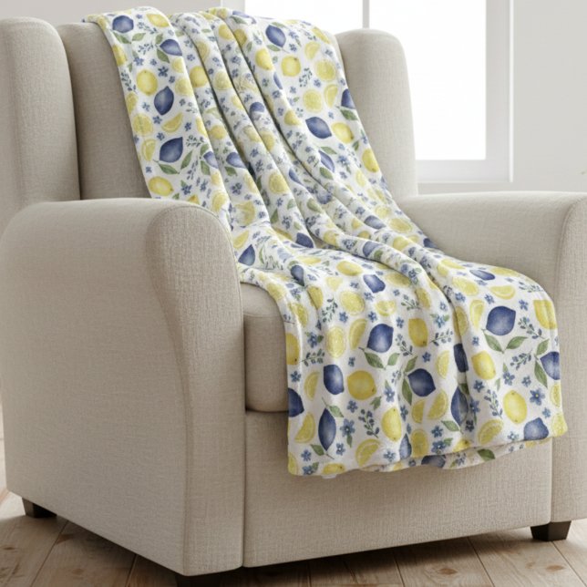 Blue French Country Lemon Pattern Fleecefilt (Skapare uppladdad)