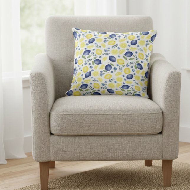 Blue French Country Lemon Pattern Kudde (Skapare uppladdad)