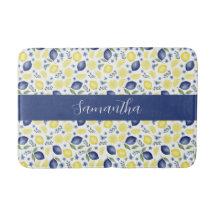 Blue French Country Lemon Pattern Monogram Name
