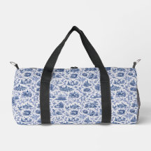 Blue French Toile Countryside Rose Branch Pattern