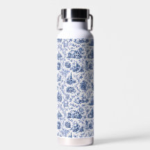 Blue French Toile Countryside Rose Branch Pattern