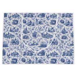 Blue French Toile Countryside Rose Branch Pattern 