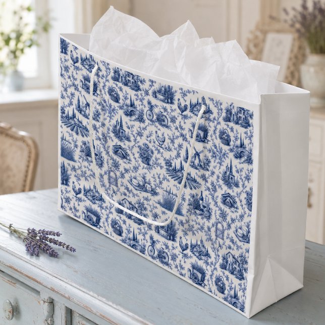 Blue French Toile Countryside Rose Branch Pattern  (Skapare uppladdad)