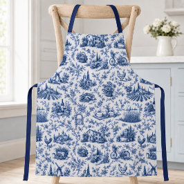 Blue French Toile Countryside Rose Branch Pattern 