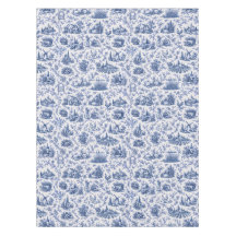 Blue French Toile Countryside Rose Branch Pattern