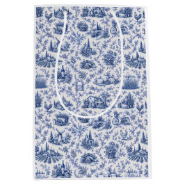 Blue French Toile Countryside Rose Branch Pattern 