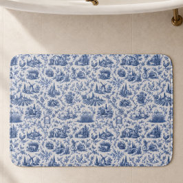 Blue French Toile Countryside Rose Branch Pattern  Badrumsmatta