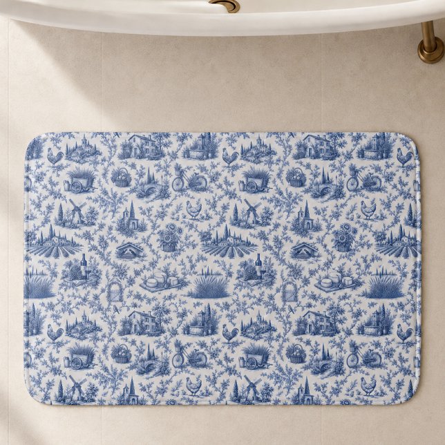 Blue French Toile Countryside Rose Branch Pattern  Badrumsmatta (Skapare uppladdad)