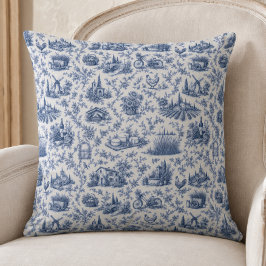 Blue French Toile Countryside Rose Branch Pattern  Kudde