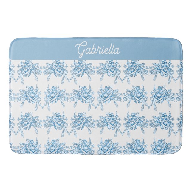 Blue French Toile Floral Pattern Name Badrumsmatta (Framsidan)
