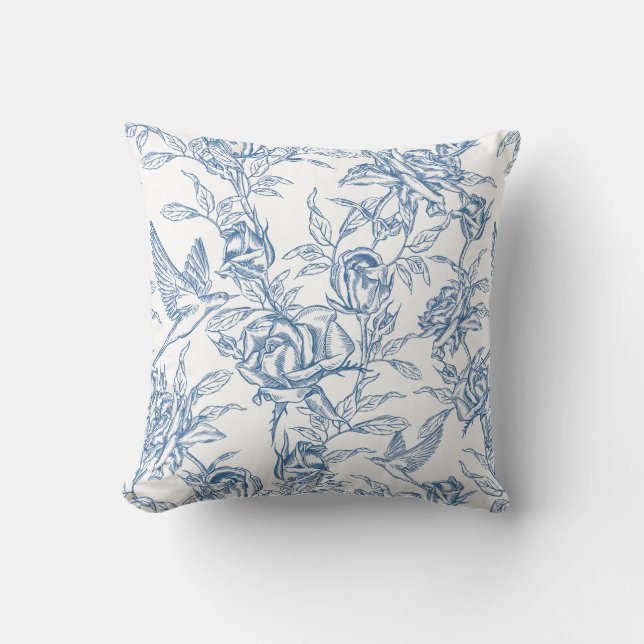 Blue French Toile Kudde (Framsida)