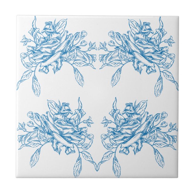 Blue French Toile Pattern Kakelplatta (Framsidan)