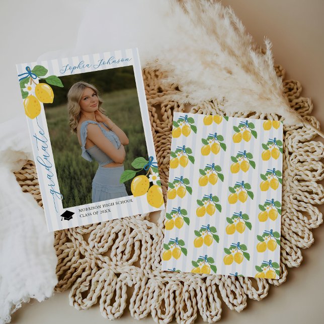 Blue Freshly Lemon Citrus Graduation Announcement Inbjudningar (Skapare uppladdad)
