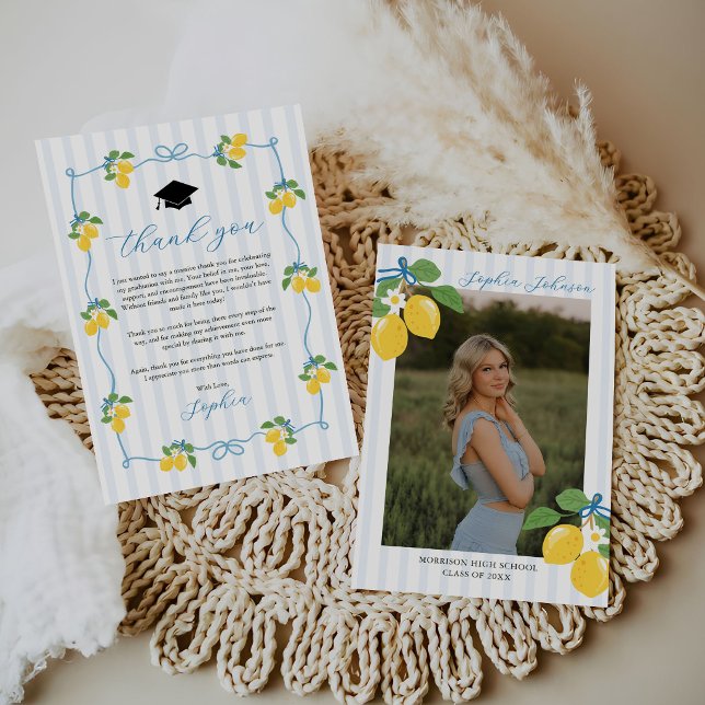 Blue Freshly Lemon Citrus Graduation Party Tack Kort (Skapare uppladdad)