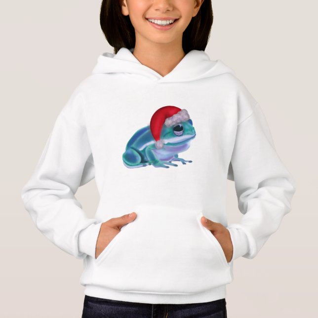 Blue frog with Santa hat. T Shirt (Framsida)