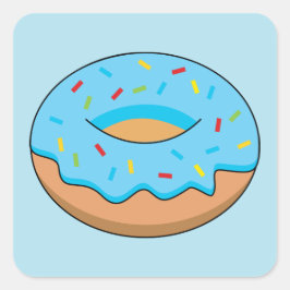 Blue Frosted Donut med Sprinkles Tecknad Fyrkantigt Klistermärke