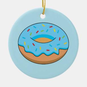 Blue Frosted Donut med Sprinkles Tecknad Julgransprydnad Keramik