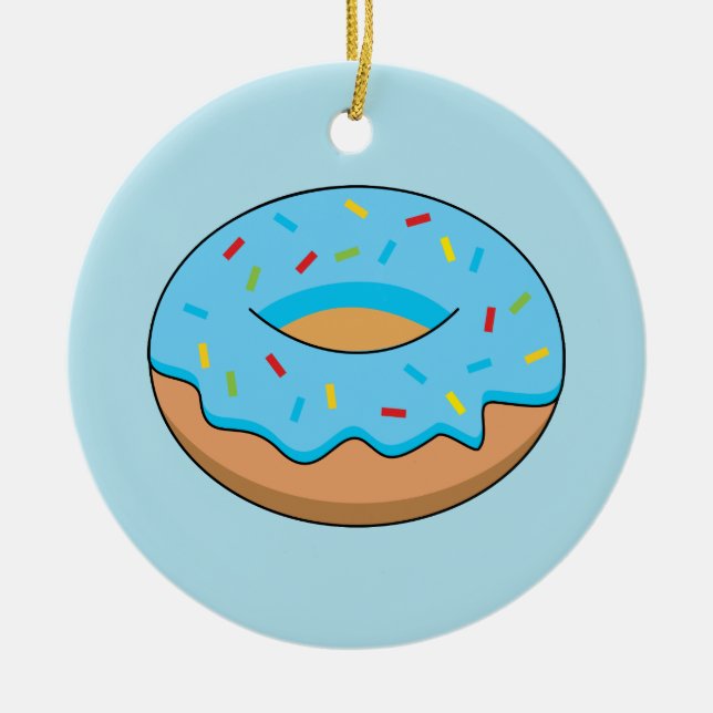 Blue Frosted Donut med Sprinkles Tecknad Julgransprydnad Keramik (Framsidan)