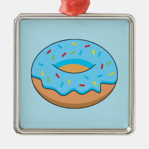 Blue Frosted Donut med Sprinkles Tecknad Julgransprydnad Metall