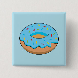Blue Frosted Donut med Sprinkles Tecknad Knapp