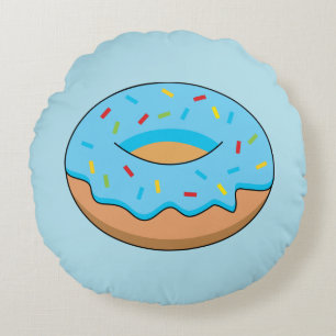 Blue Frosted Donut med Sprinkles Tecknad Rund Kudde