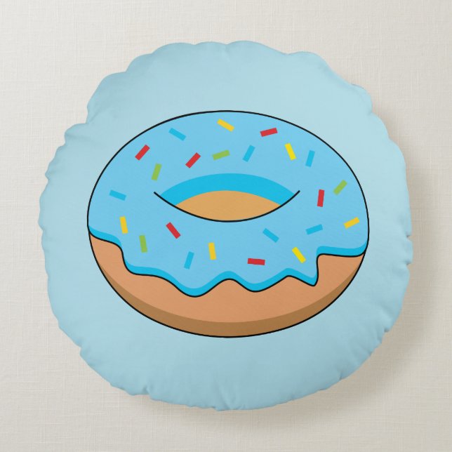 Blue Frosted Donut med Sprinkles Tecknad Rund Kudde (Framsidan)