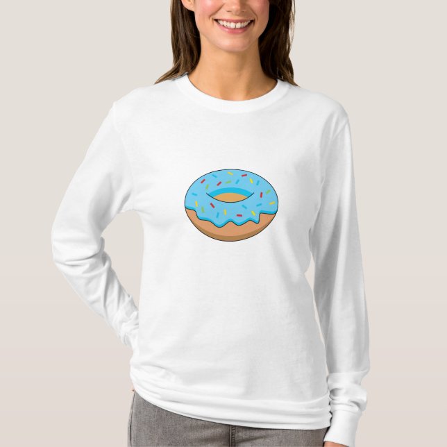 Blue Frosted Donut med Sprinkles Tecknad T Shirt (Framsida)