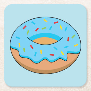 Blue Frosted Donut med Sprinkles Tecknad Underlägg Papper Kvadrat