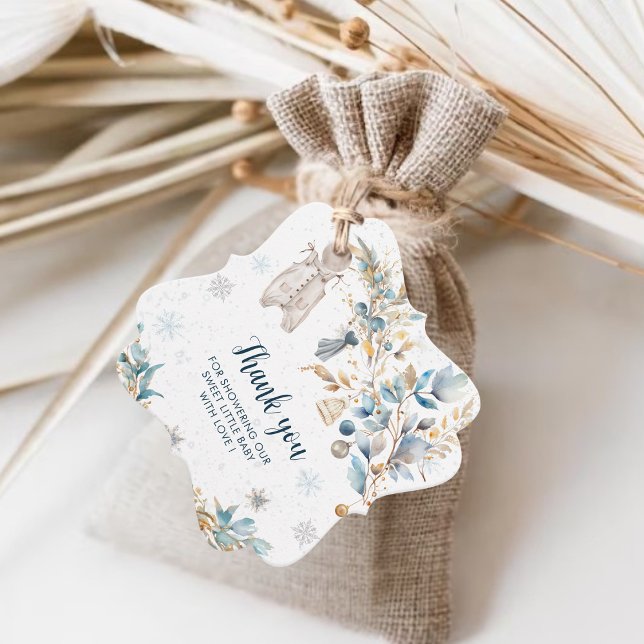 Blue Frosty Little Snowflake Clothesline Thank You Gåvor Etiketter (Skapare uppladdad)