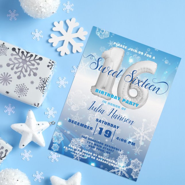 Blue Frozen Winter Wonderland Sweet 16 Birthday Inbjudningar (Skapare uppladdad)