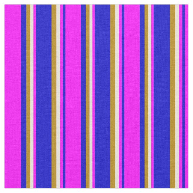 Blue, Fuchsia, Beige och Mörk Goldenrod Linjer Tyg (Närbild)