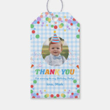 Blue Fun to Be One Photo First Birthday Gift Tag