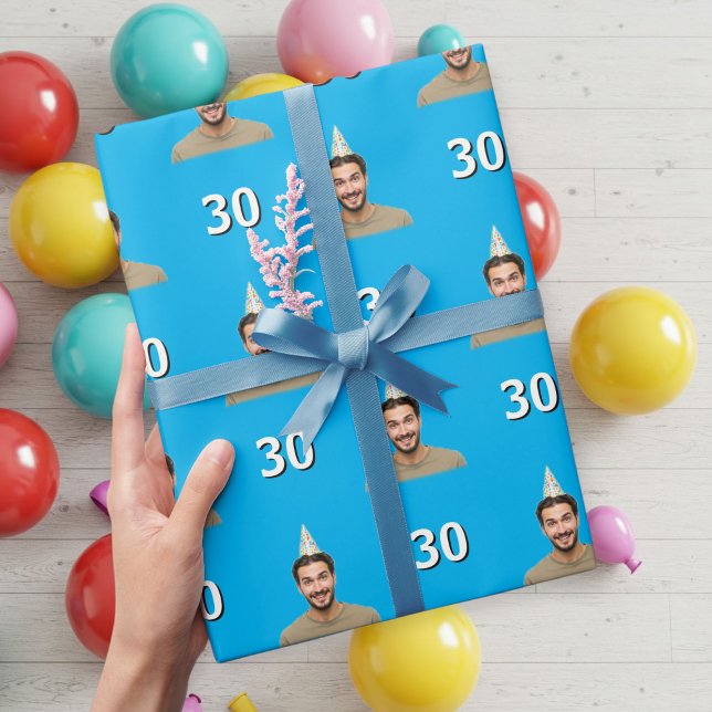 Blue Funny Face Gift Wrapping Paper for Men  Presentpapper (Skapare uppladdad)